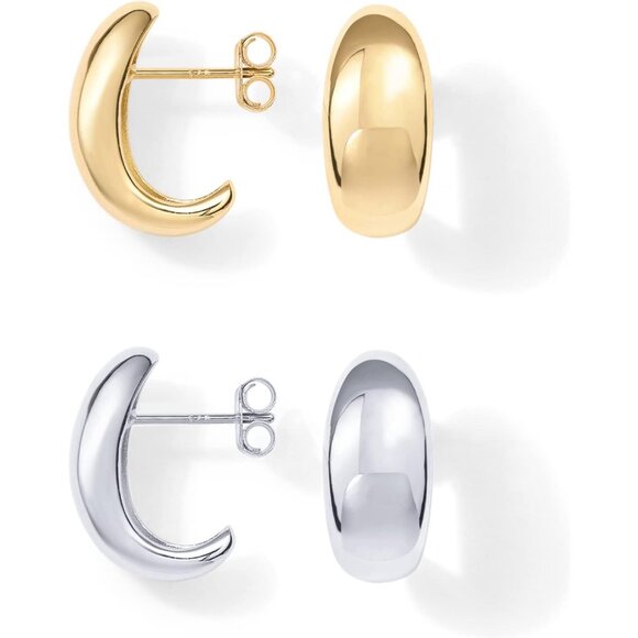 14K Gold Plated Sterling Silver Hoop Earrings for Women